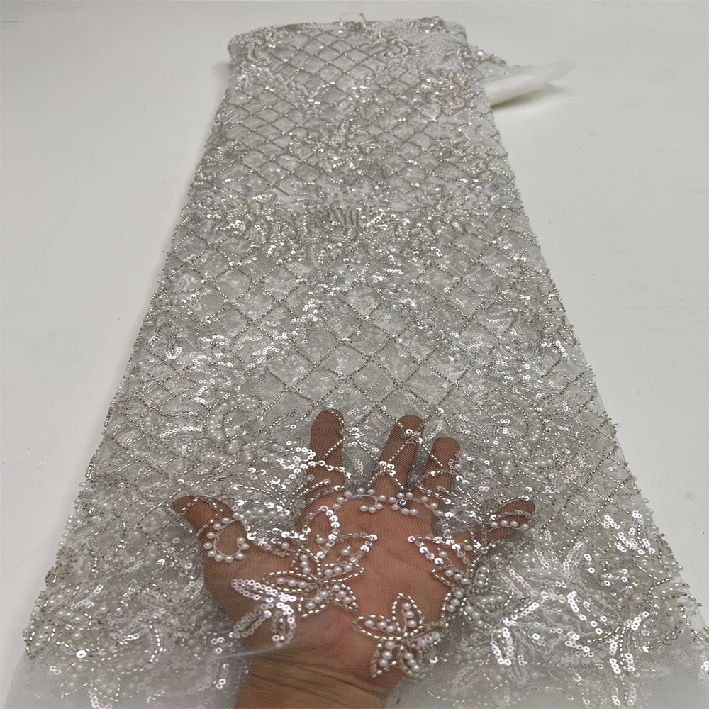 

2.5yards Latest African Sequins Beads Lace Fabric 2025 High Quality Lace Material French Nigerian Lace Fabrics For Women Party