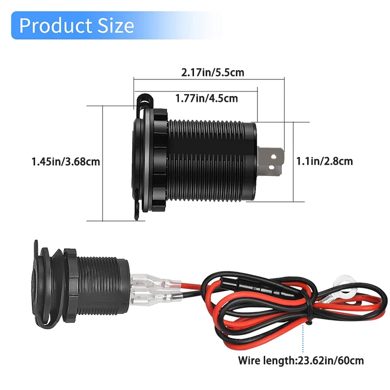 12V -24V Waterproof Cigarette Lighter Socket Auto Car Boat Motorcycle ATV RV Lighter Socket Power Outlet With Wire Accessories