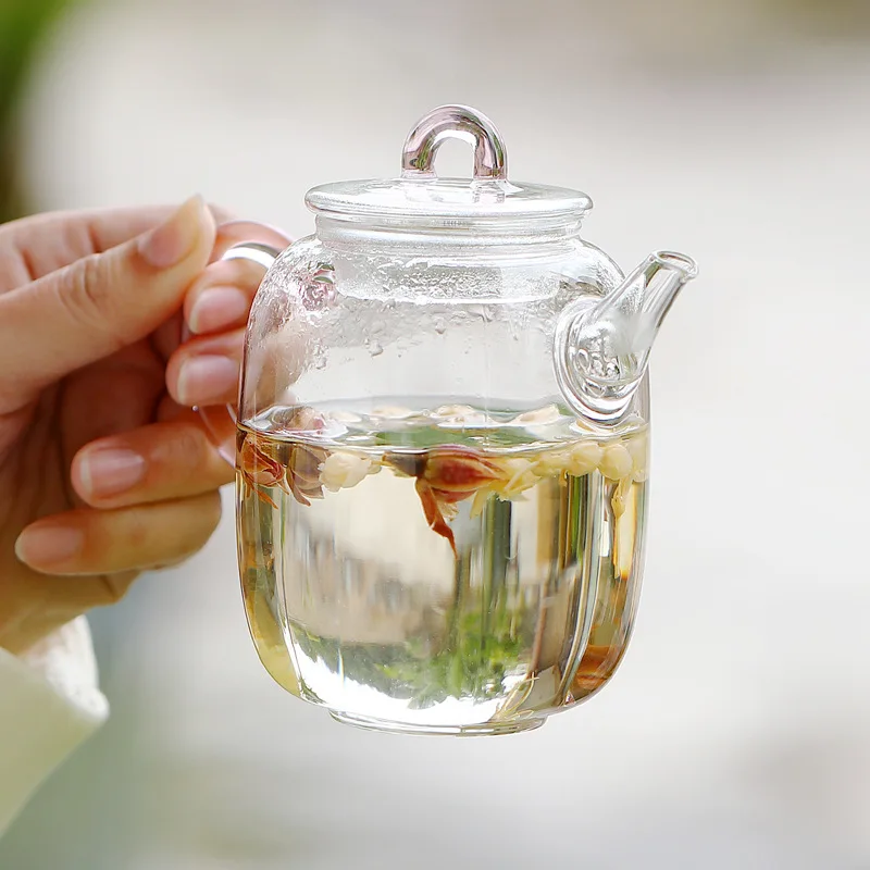 Heat-Resistant Glass Teapot Square Small Pot Side Handle Pot High Borosilicate Flower Tea Cold Brew Pot Tea Infuser Tea Kettle