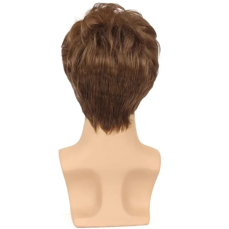 New Stylish Men's Short Browne Wavy Hair Full Wig