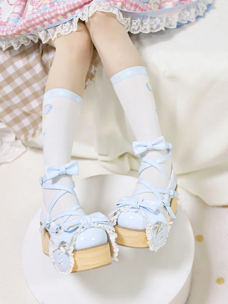 Original Japanese Lolita Platform Muffin Shoe Sweet Cute Lady Doll Feeling Rabbit Ears Cross Strap Wood Grain Small Leather Shoe