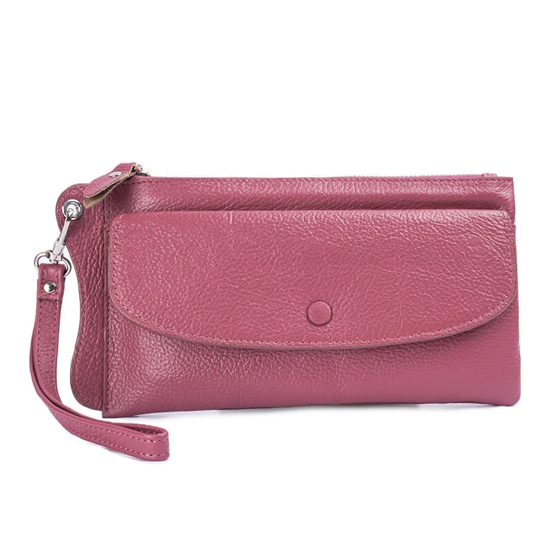 Western Lychee Pattern Cowhide Leather Long Women Wallet Large Capacity Cards Coin Purse for Ladies