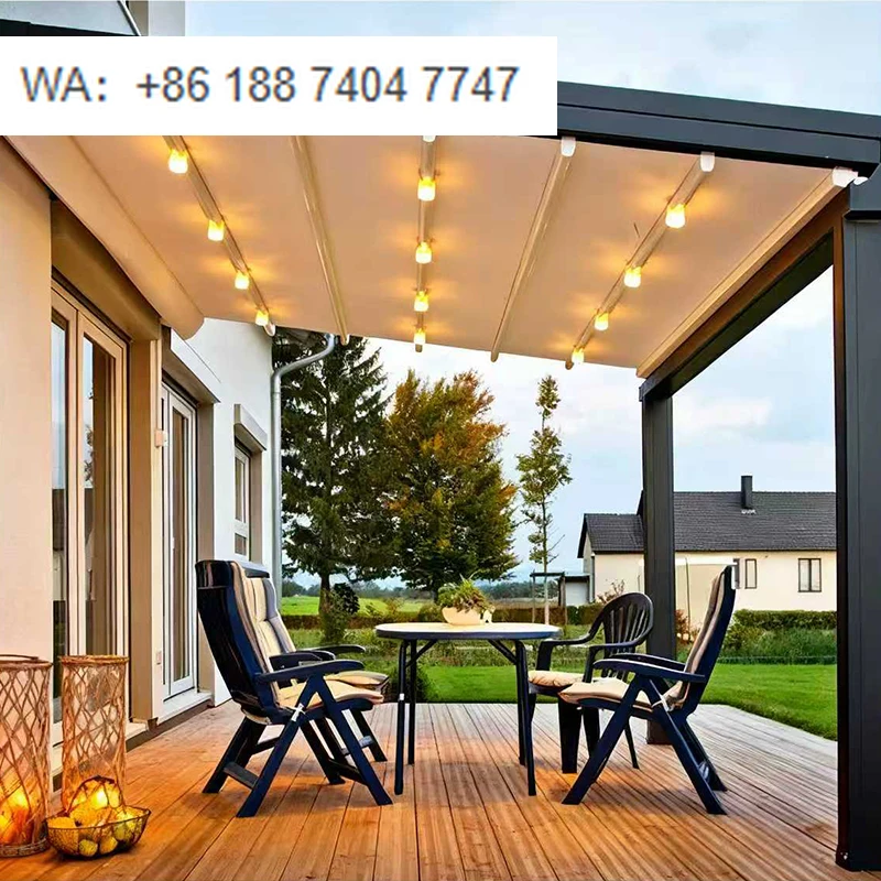 Outdoor Electric PVC Aluminum Alloy Retractable Roof System with Waterproof Sunshade for Balcony & Rain Canopy-Remote Control