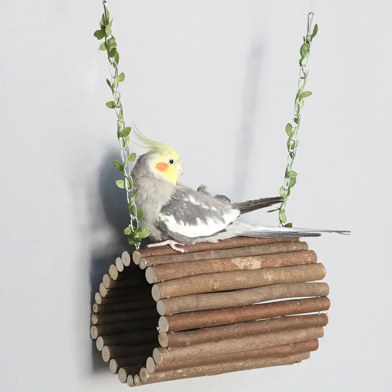 Branch bucket bird nest toy parrot swing perch wooden bird stand parrot toy supplies bird cage accessories bird slot hole