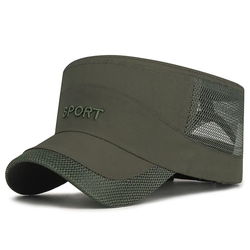 

Versatile Adjustable Flat Top Cap Sun Protection Casual Wear Mesh Sun Hat Breathable Polyester Quick Drying Cap Fishing