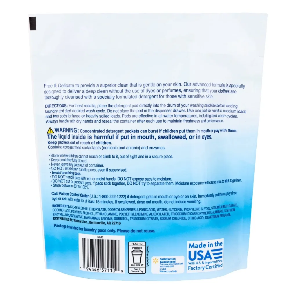 Unscented Laundry Detergent Pods 31 Count Free Delicate Ultra Clean Hypoallergenic Liquid Laundry Pods for Sensitive Skin Gentle Cleanse