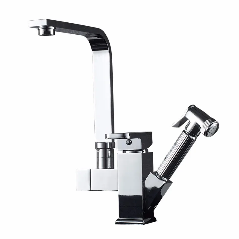 Kitchen Faucet Deck Mounted Mixer Tap 360 Degree Rotation Stream Sprayer Nozzle Kitchen Sink Pop Cold Taps with Spray Gun