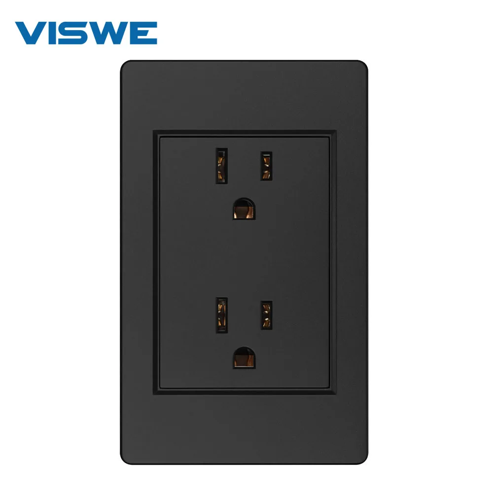 VISWE US Wall Plug, 15A Double Electrical Socket 220V, 118*72mm Plastic Panel, Double America Power Outlet