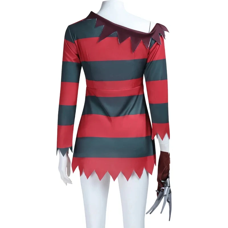 UUI13PCS Freddy Krueger Cosplay Costume Men Women Red Black Stripes Dress Top Hat Halloween Gloves With Sharp ClawsM[[62 - view 3