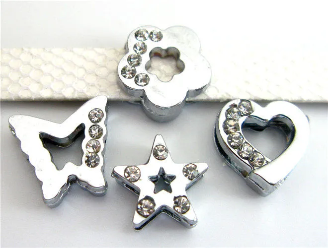 10PC/lot 8MM half rhinestones heart star flower butterfly Slide Charm For 8mm DIY Bracelet Wristband Jewelrys Making