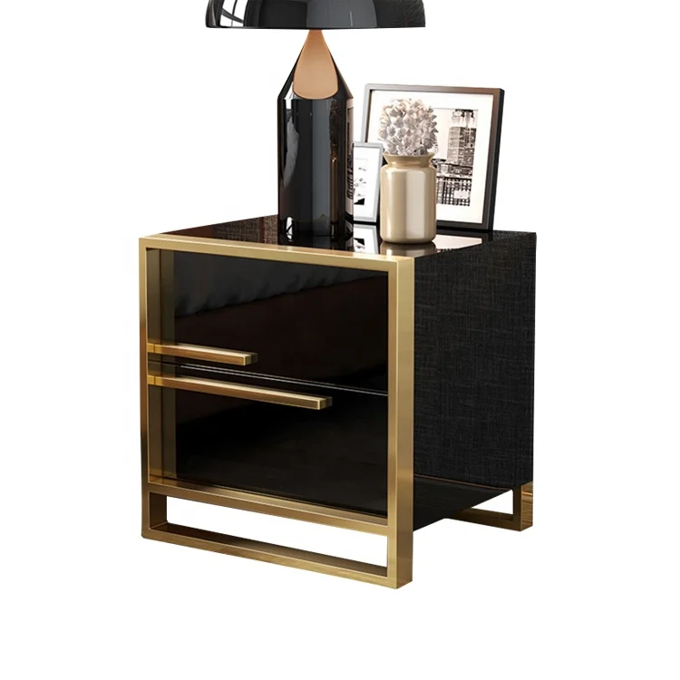 #Black mirrored bedside table with gold stainless steel legs/bedside table