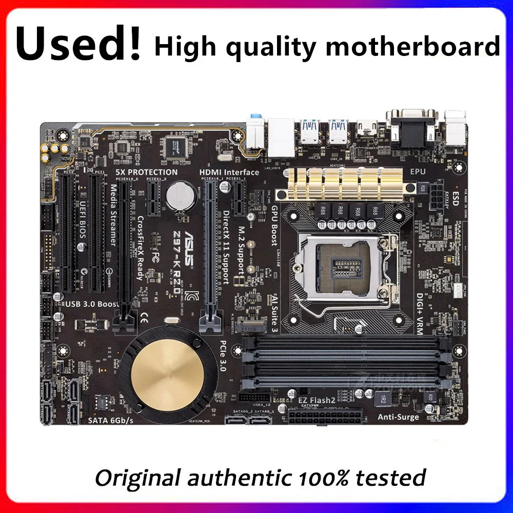 

For Asus Z97-K R2.0 Desktop Motherboard Z97 LGA 1150 For Core i7 i5 i3 DDR3 SATA3 USB3.0 Original Used Mainboard