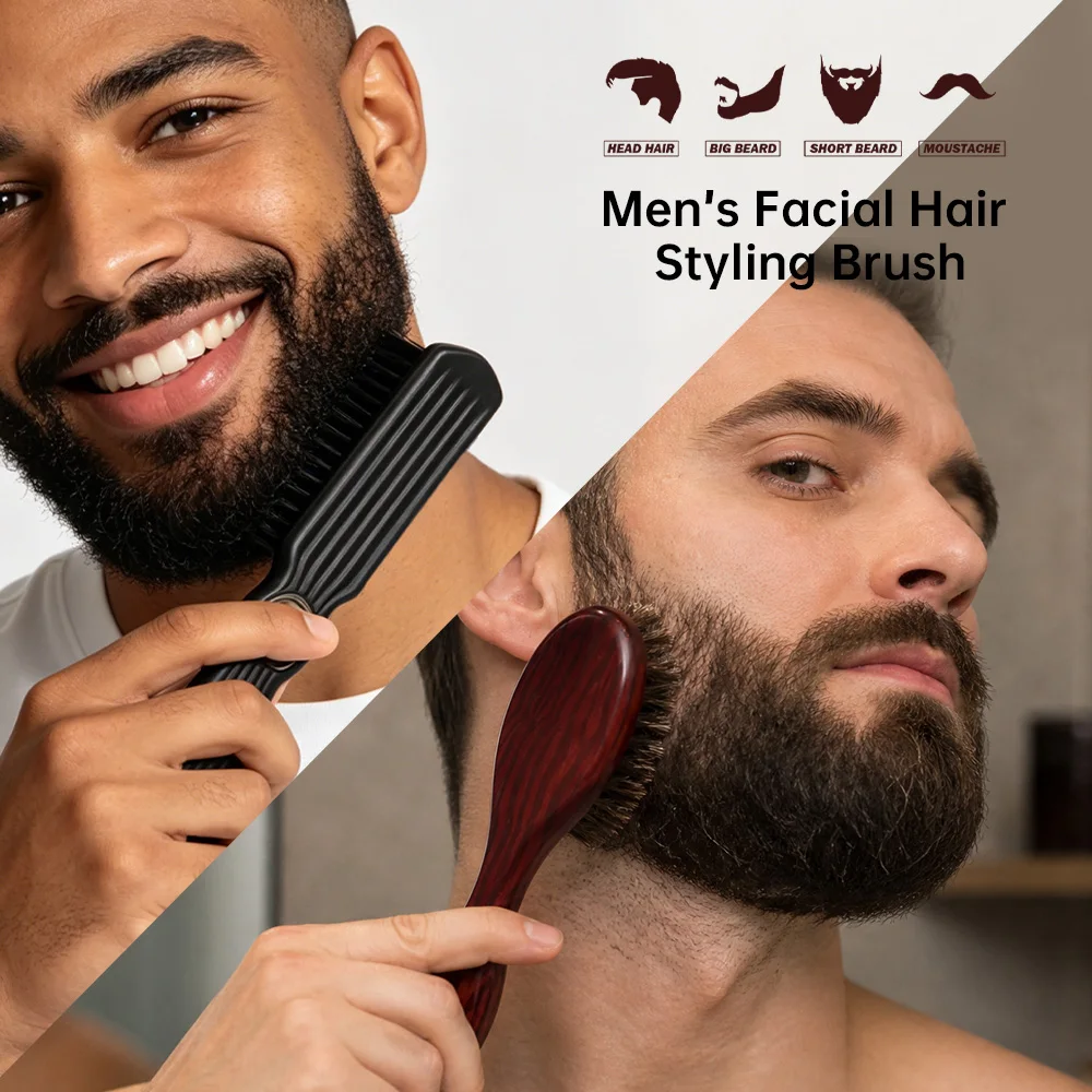 2Pcs Professional Barber 2-in-1 Comb and Brush Set Hair Cutting and Hair Removal Brush Men's Beard and Sideburn Styling Salon Home Grooming Tool