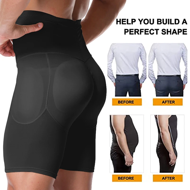 Men's Padded Briefs Boxer Underwear Tummy Control Shorts High Waist Body Shaper Enhance Butt Lifter Shapewear Abdomen
