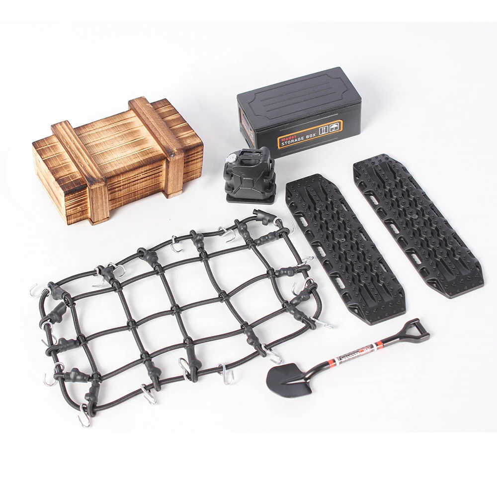 Simulation Storage Box Luggage Net Shovel Fuel Tank Decorative Parts for 1/10 RC Crawler Axial SCX10 TRX-4 TRX4