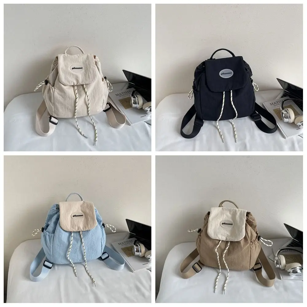 Tragbarer Damen-Rucksack aus Nylon, leicht, mit Kordelzug, viele Taschen, lässiger Rucksack, wasserdicht, mit Griff
