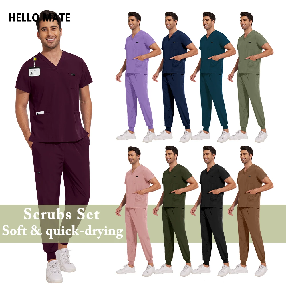 

New Surgical Uniform Unisex Medical Nurse Clothes Pockets Nursing Workwear Lab Pharmacy Beauty Costume Doctor Dentist Scrubs Set