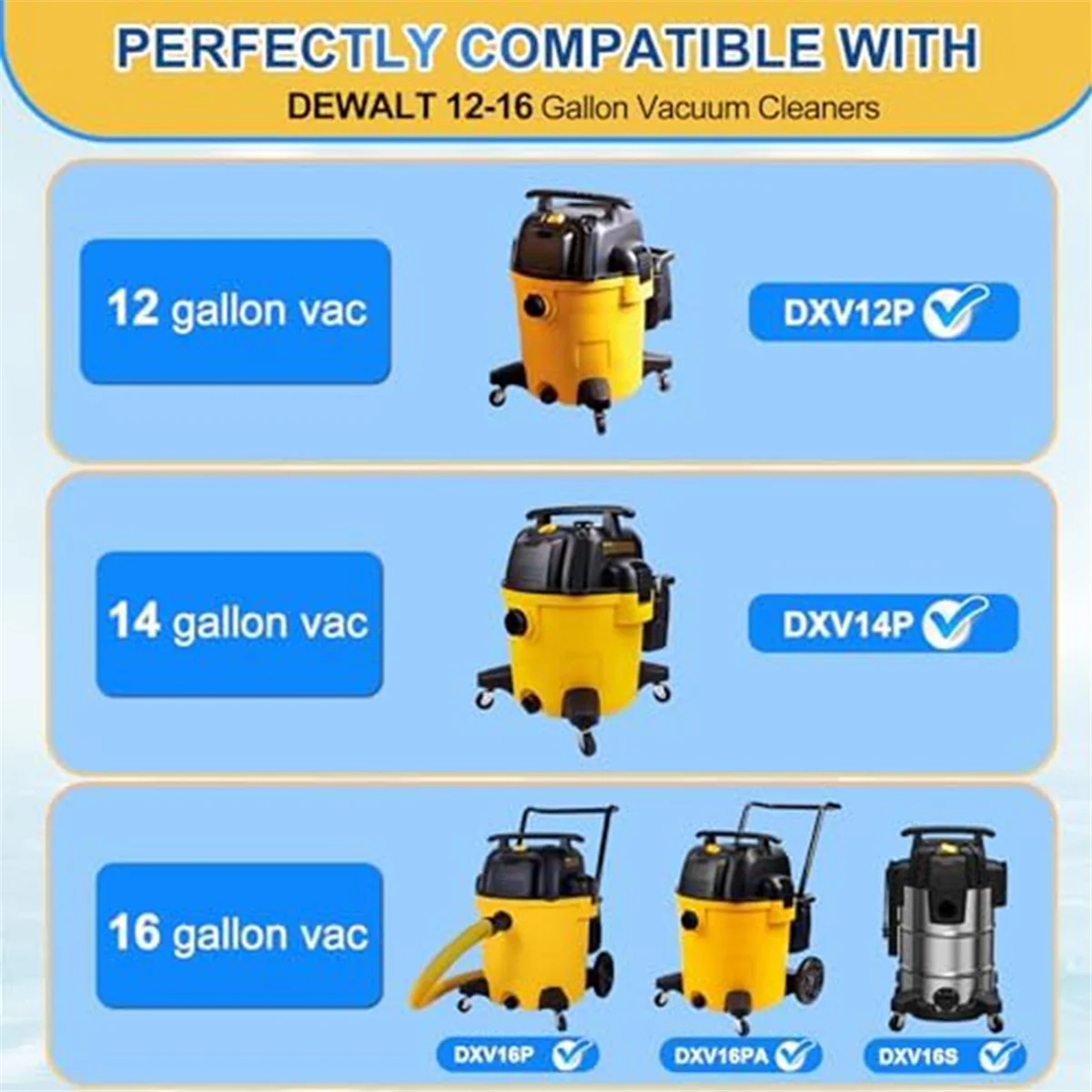 Bolsa de vacío N98R DXVA19-4102 para aspiradora húmeda/seca Dewalt de 12-16 galones, bolsa de filtro de polvo desechable, DXV12P DXV14P DXV16P DXV16PA