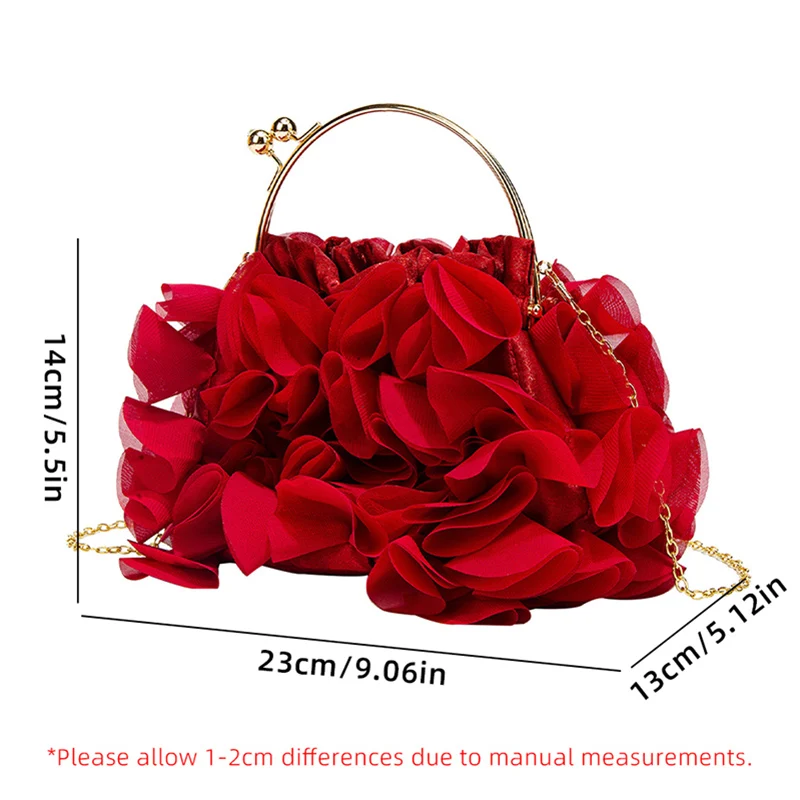 Imagem -06 - Bolsa Floral Plissada Flor de Seda para Mulheres Bolsa de Noite para Nupcial Festa de Casamento Cadeia Longa Carteira Vermelha Feminina Xa4zd