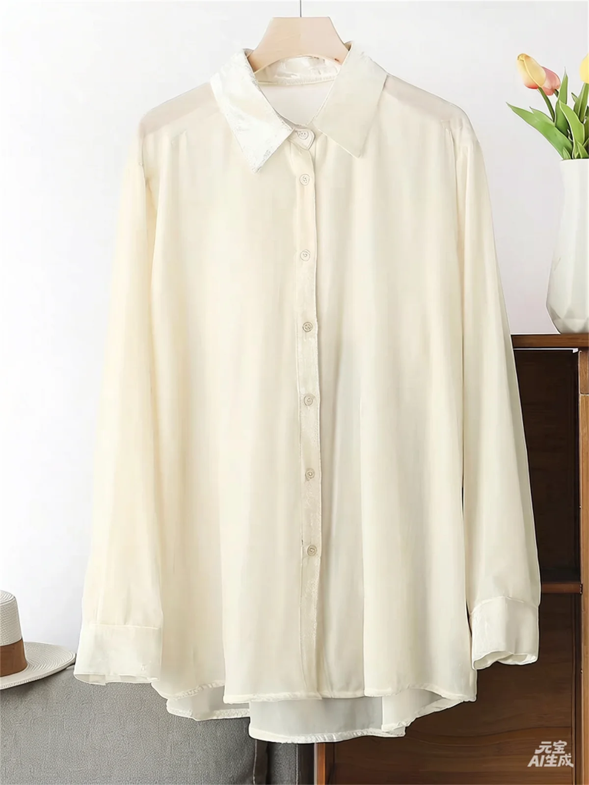 Plus size Shirt women Long Sleeve Spring Autumn Pure Casual Outerwear velour Shirt Premium Feel  Velvet blouse