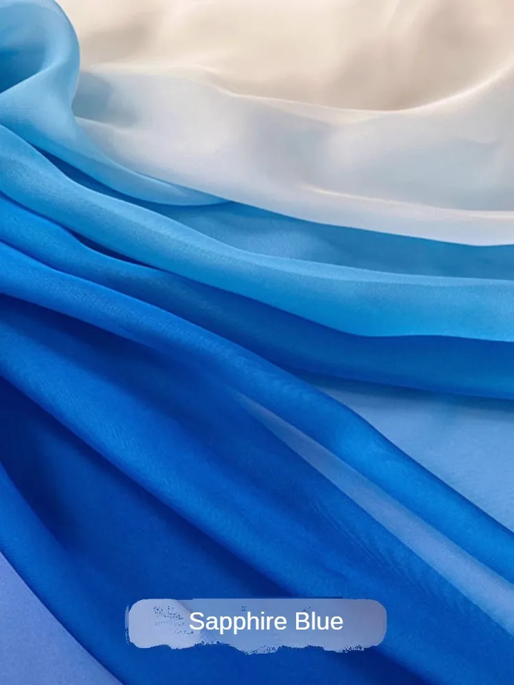 30D Gradient Chiffon Fabric By The Meter for Dress Skirts Clothes Wedding Diy Sewing Needlework Cloth Thin Transparent Soft Blue