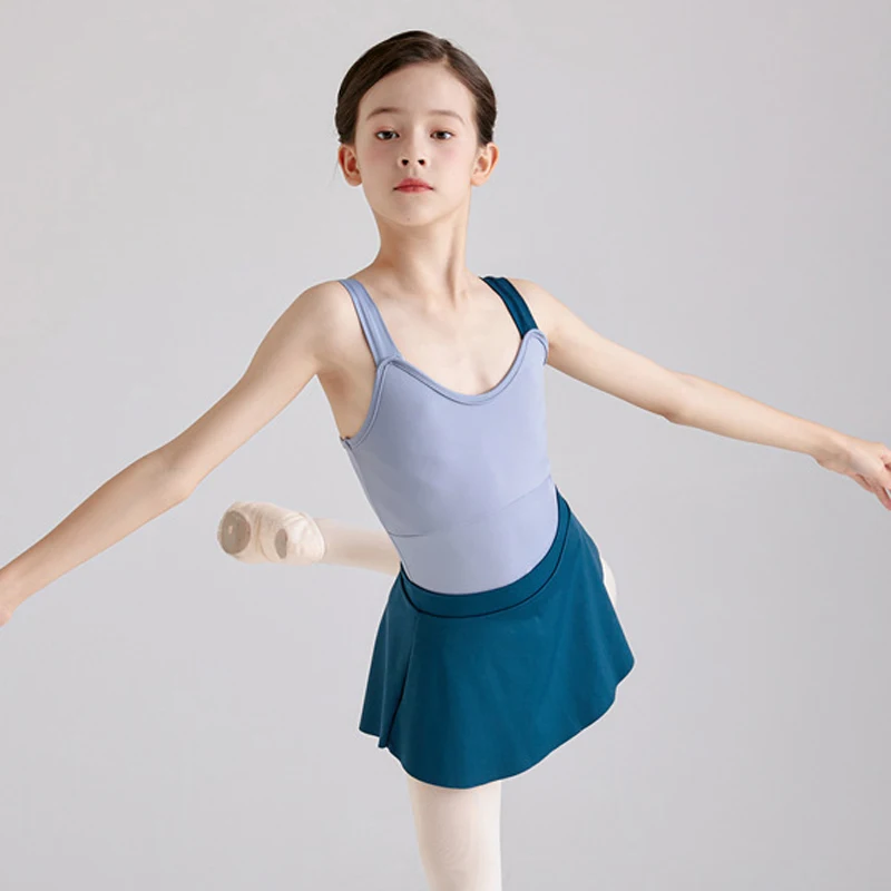 Hot Sale Fashion Matte Nylon Spandex Two-color Tone Children Kids Girls Sleeveless Tank Ballet Dance Leotards with lining