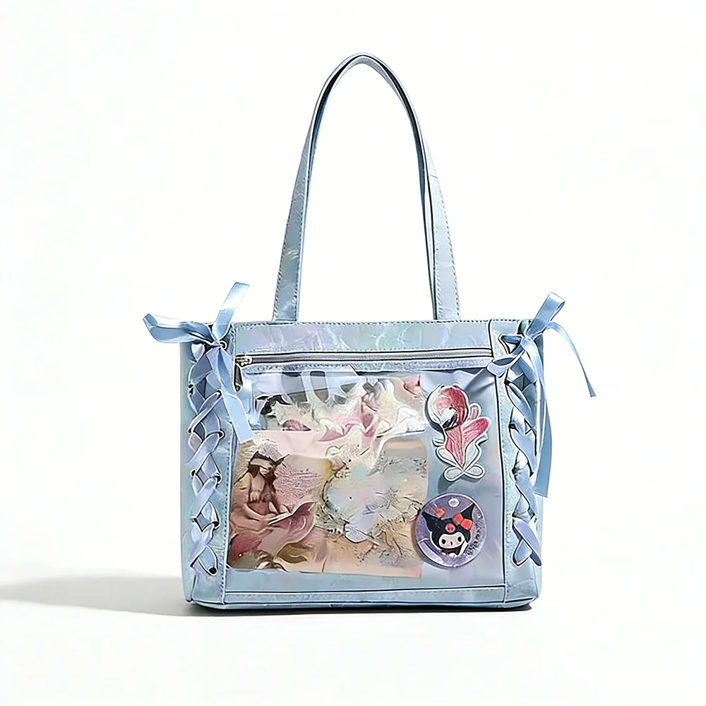 Süße & Coole Ita-Tasche für den Täglichen Arbeitsweg & Streetwear, mit Schleifendekoration, Niedlicher Puppen- & Abzeichenhalter, Lässiger Anime-Stil, Geräumige Tragetasche – Detail 1