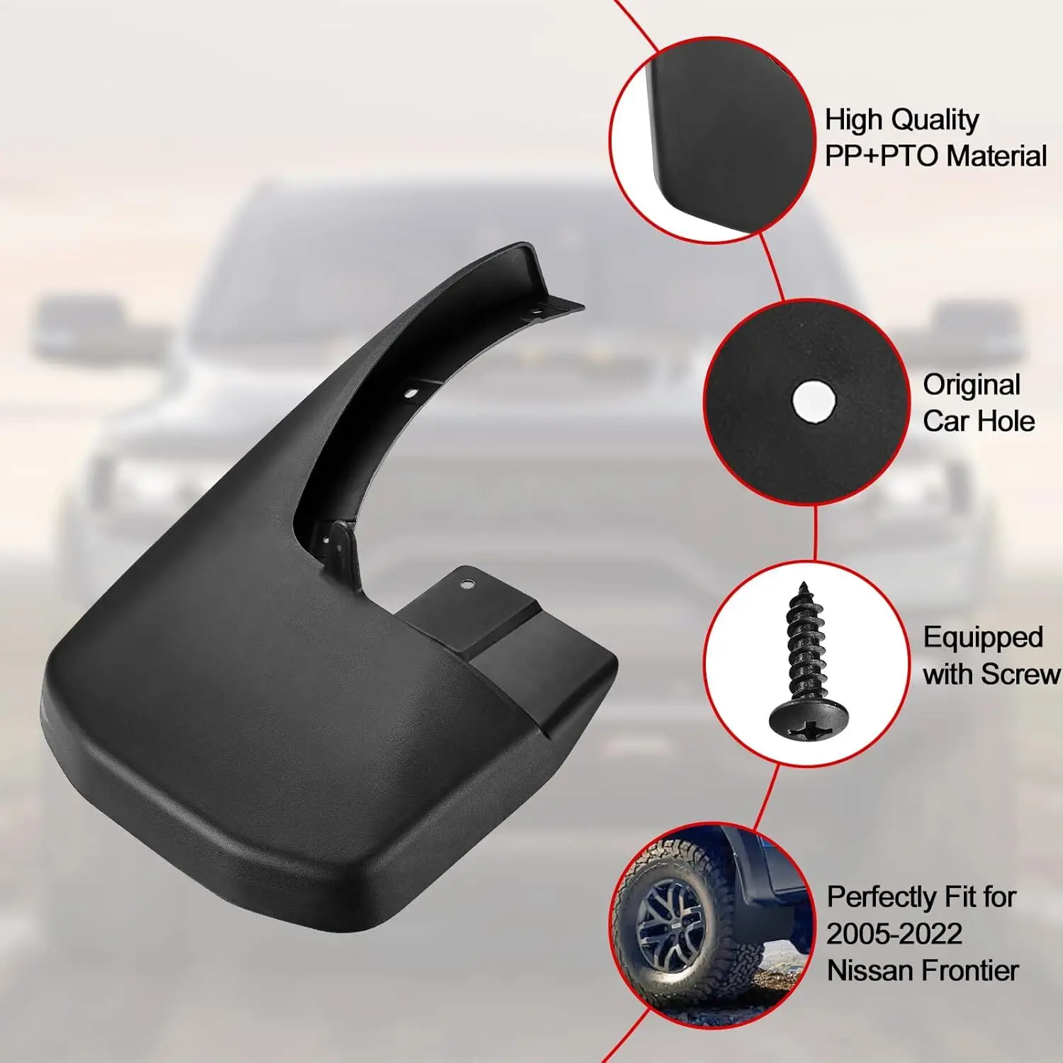 999J2-BS0004 999J2-XR00003 4 قطعة PP + TPE اللوحات الطينية واقيات الطين لـ 2005-2022 نيسان فرونتير بيك اب 4 أبواب أسود #2