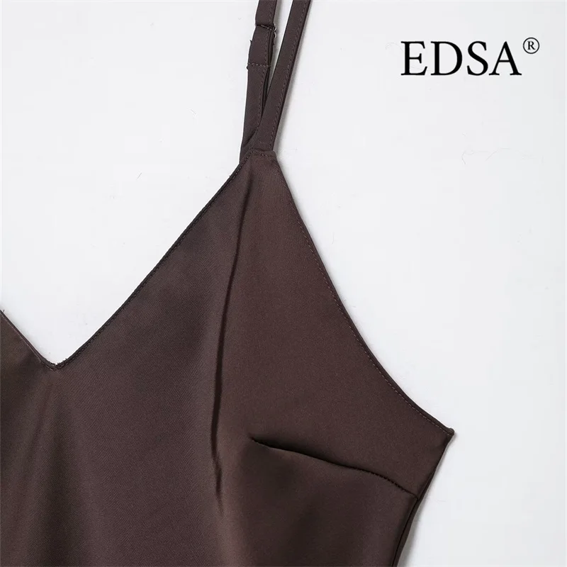 EDSA Minivestido asimétrico de encaje satinado para mujer con tirantes finos ajustables con cuello en V Vestidos cortos sin mangas de verano