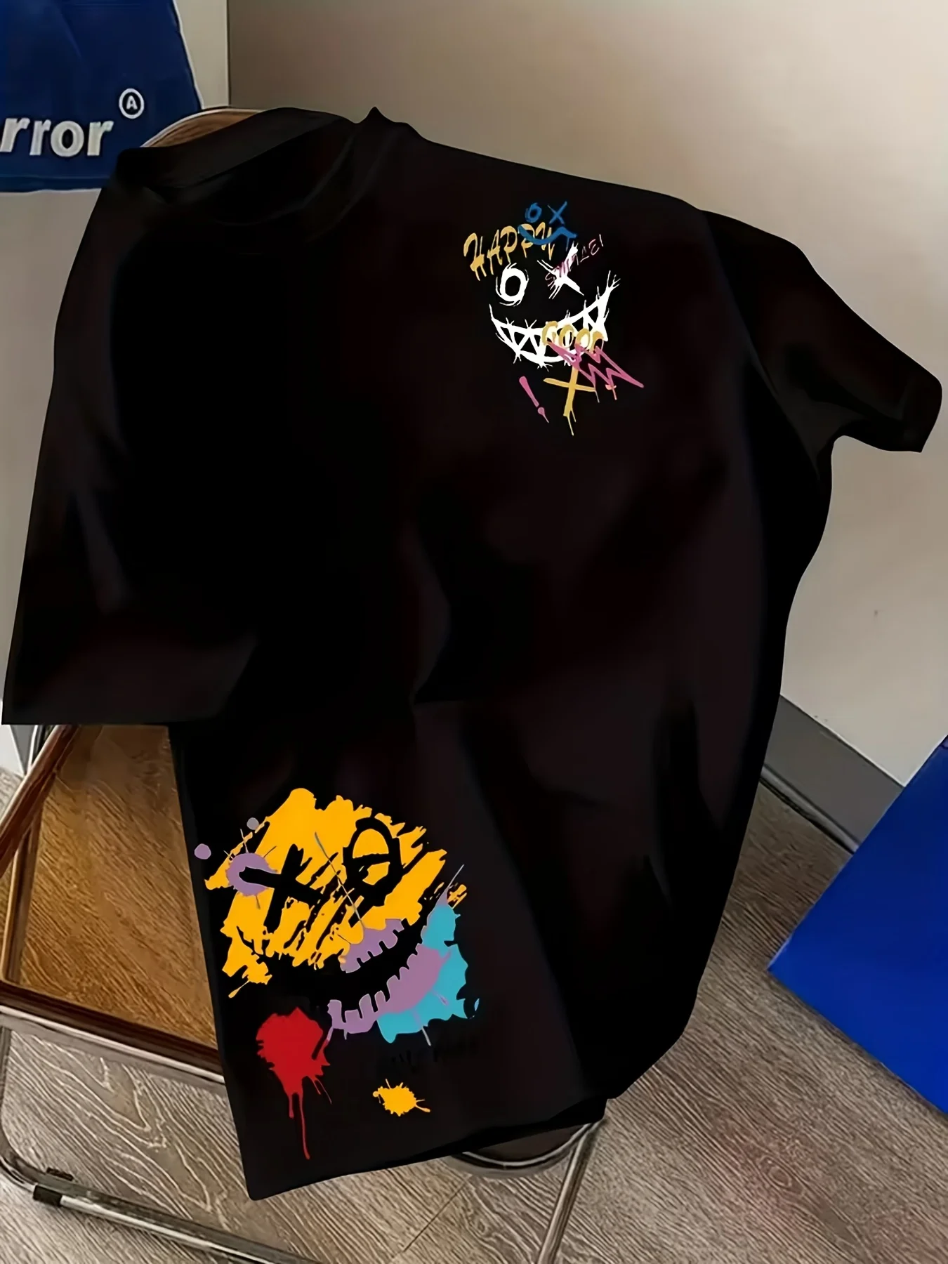 Boys Playful Colorful Smiley Face Print T‑Shirt, Soft Knit Medium‑Stretch Crew‑Neck Summer Casual Kids Top