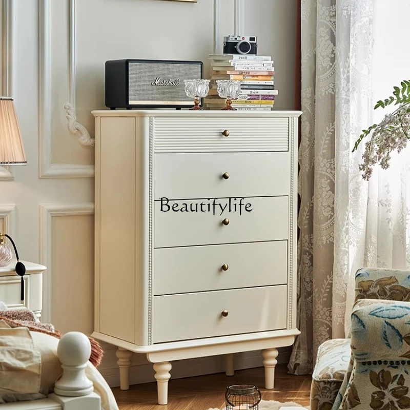 

Cream antique chest full solid wood living room against the wall bedroom storage storage cabinet