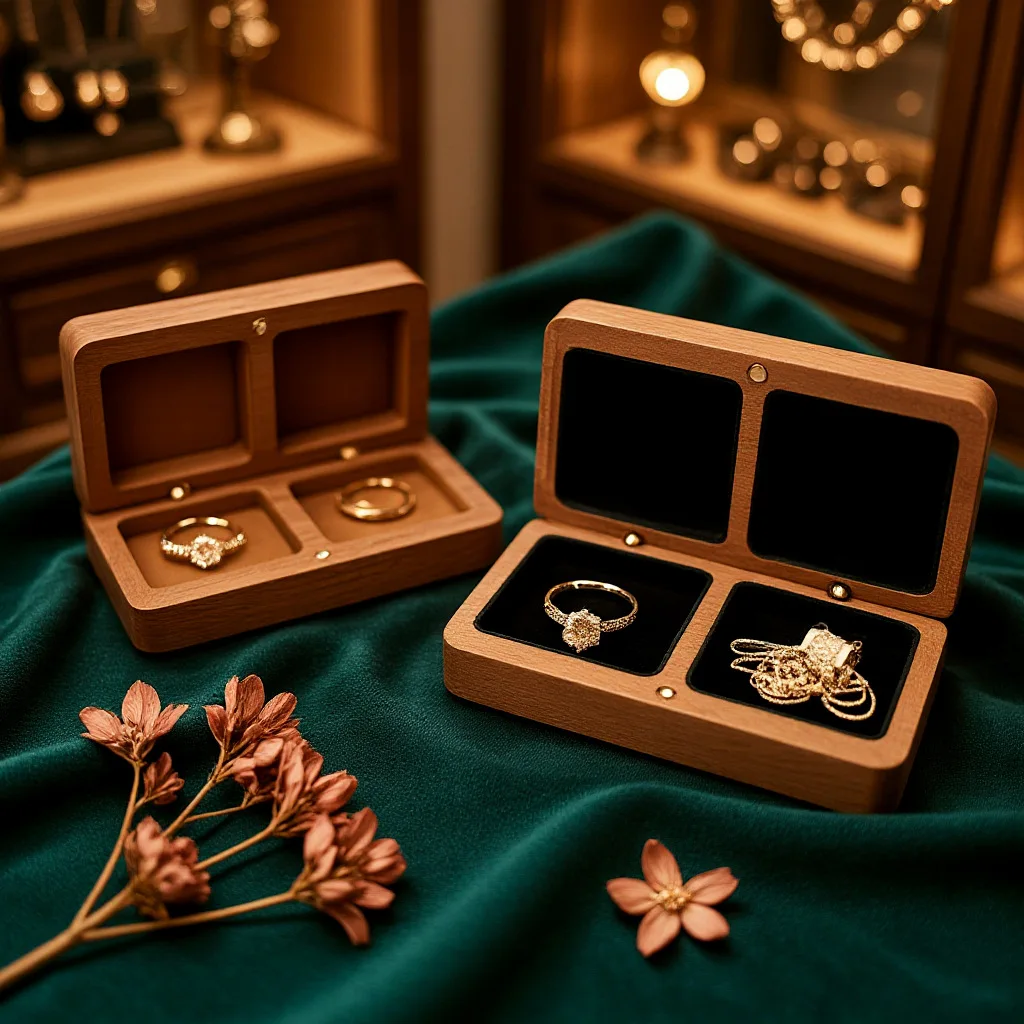 B Wooden DualGrid Jewelry Box Magnetic Flip Double Compartment Ring Necklace Storage Case wood portable jewelry box