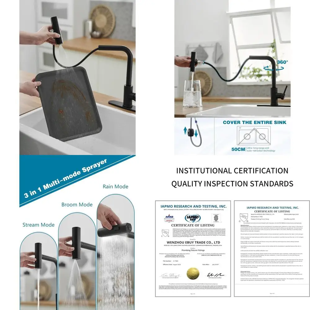 

Pull-Down Spray Single Handle Faucets for Kitchen Sinks, Including Black, Waterfall, and Stainless Steel Options