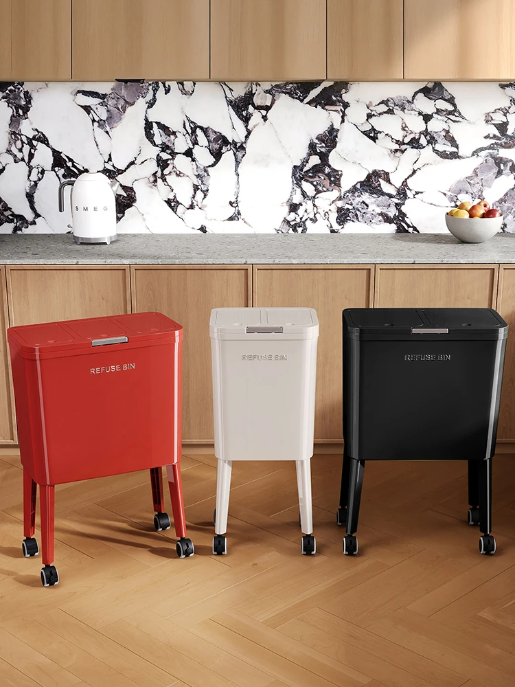 

Kitchen Tra Can Large Capaci Easy to Move High Foot Design No Bending Waist Cover Household Garbage Bin for Home Use