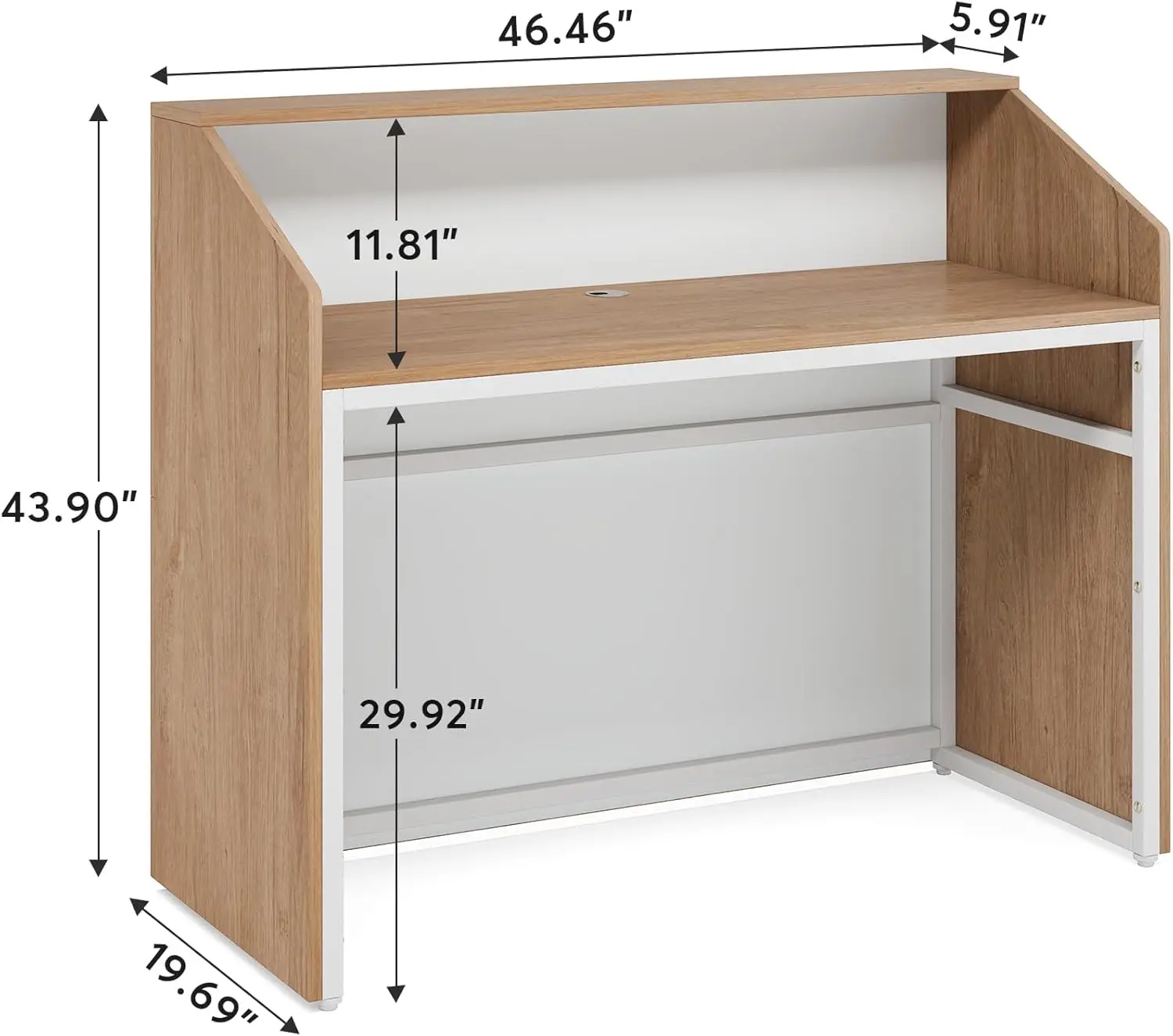 Reception Desk with Counter, Modern Front Desk Reception Room Table with Cable Grommet, 47 inch Retail Counter for Checkout,