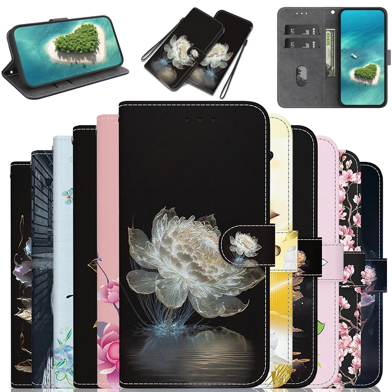 Stand Flip Wallet Case for OPPO Reno 6 5 4 Pro Plus Reno4 Lite 5K 4 Z 5z 5G 4G Cartoon Painted Protect Phone Cover