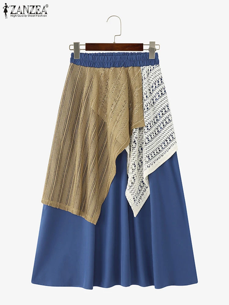 ZANZEA bohème longues jupes Maxi femmes dentelle Patchwork Vintage jupes 2025 été taille haute à volants vacances décontracté jupes