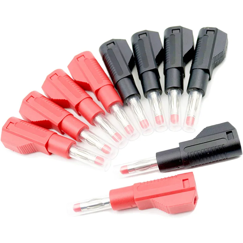 10 conjuntos retrátil bainha 4mm banana plug conectores empilhável fio de solda multímetro teste termina plugues adaptador