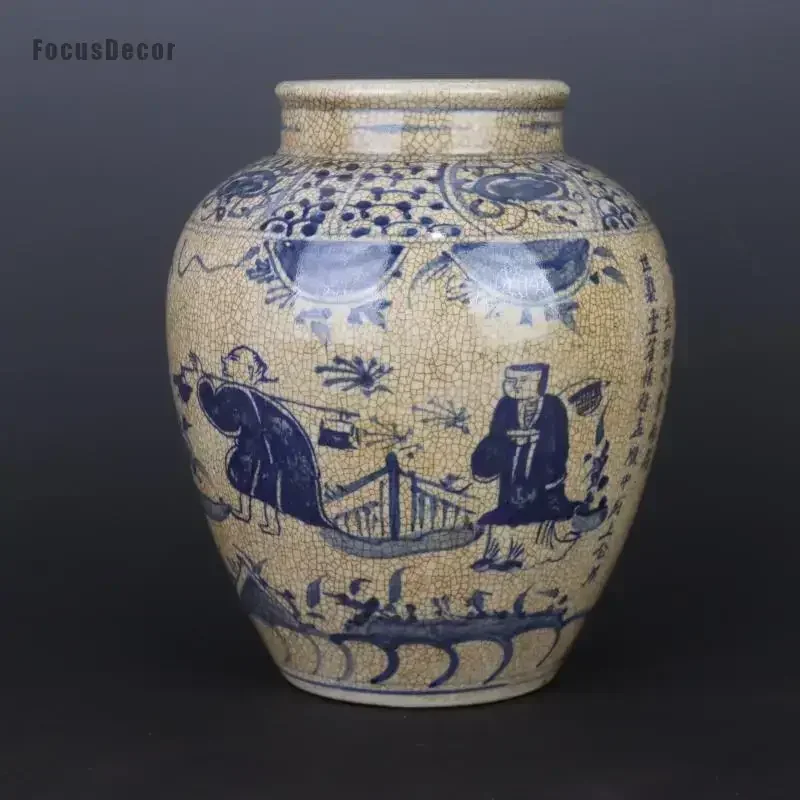 

Clay Chinese Vase Antique Pot People Figure Pottery Plant Pot Blue And White Planter