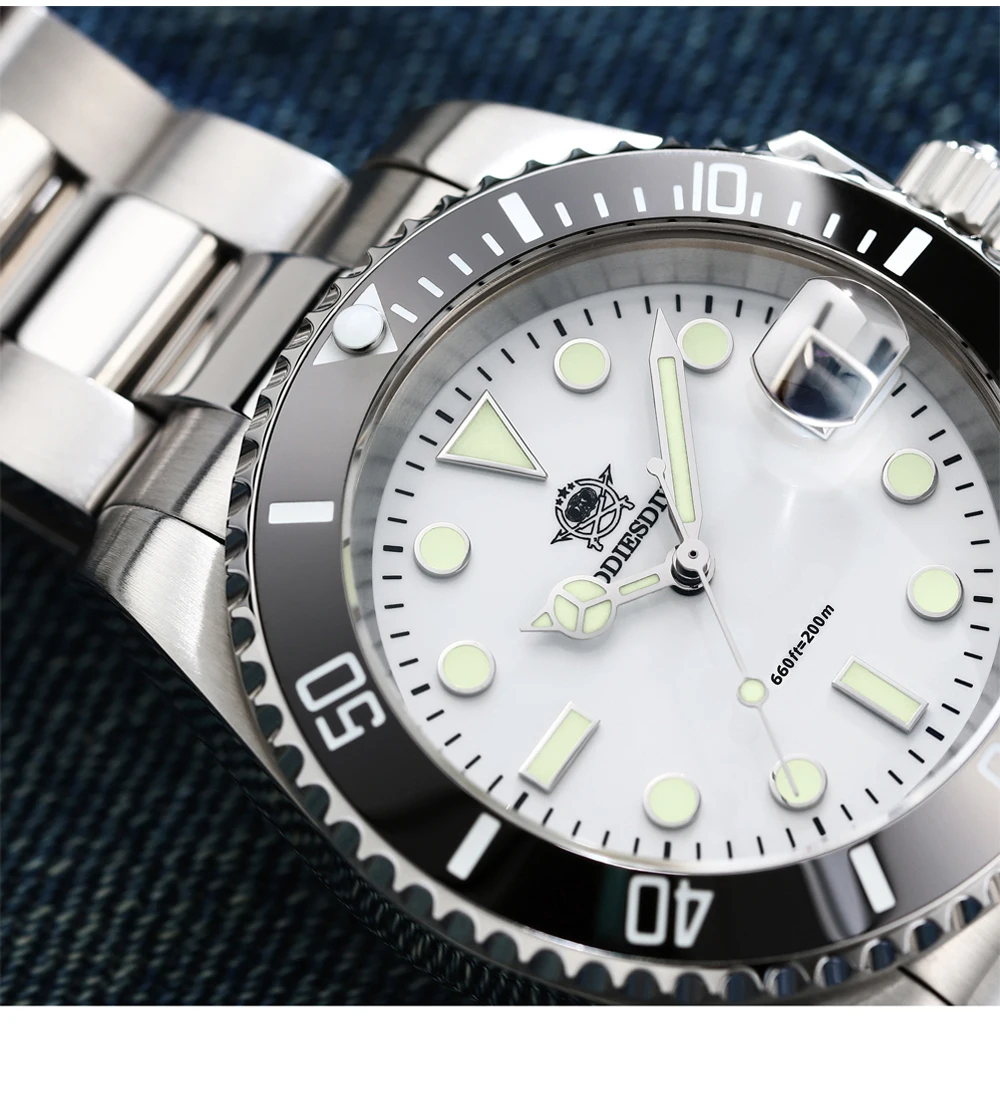 ADDIESDIVE Waterproof Quartz Watch for Men Stainless Steel Luminous Diving Wristwatch Calendar Analog Watch Silver reloj hombre