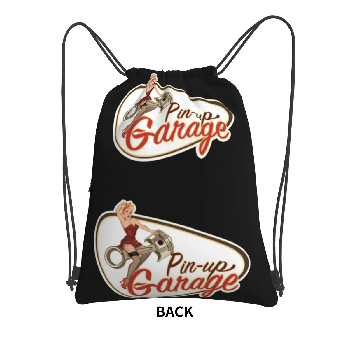 Pin Up Garage Retro Rockabilly Design Rugzakken Trekkoord Tas Met Trekkoord Bundel Zakboekentassen Voor Reissport Man Vrouw