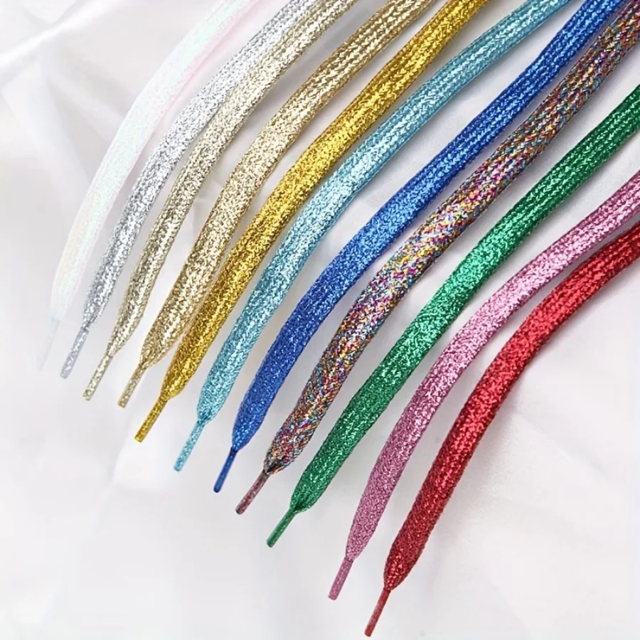 1 pair of shiny sequin shoelaces - trendy metallic silver and gold - durable flat laces, suitable for sneakers and running shoes