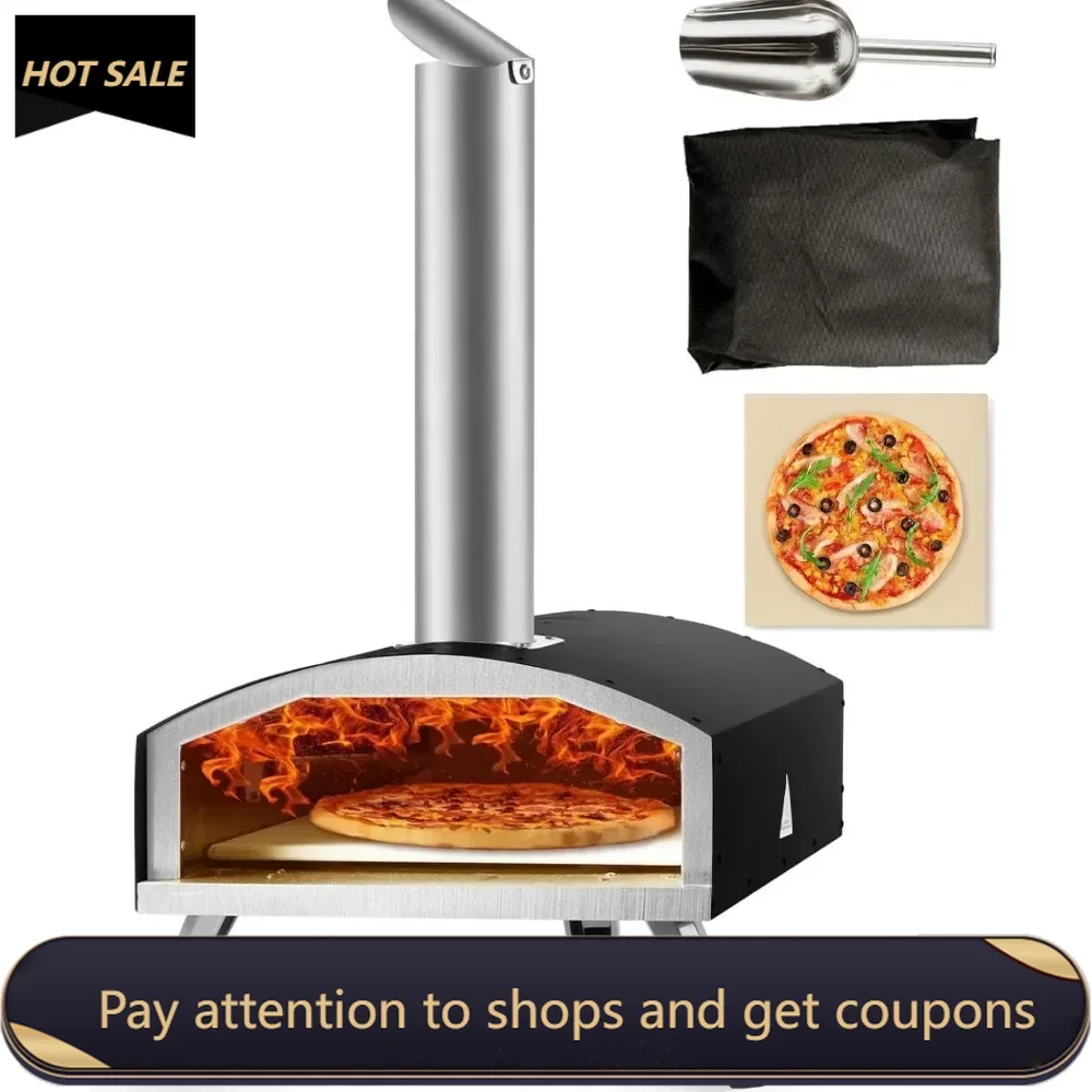 Pellet and Charcoal Pizza Maker Outside With Cordierite Stone Plastic Slicing Slaughterhouse 12-inch Wood Fire Pizza Ovens Black