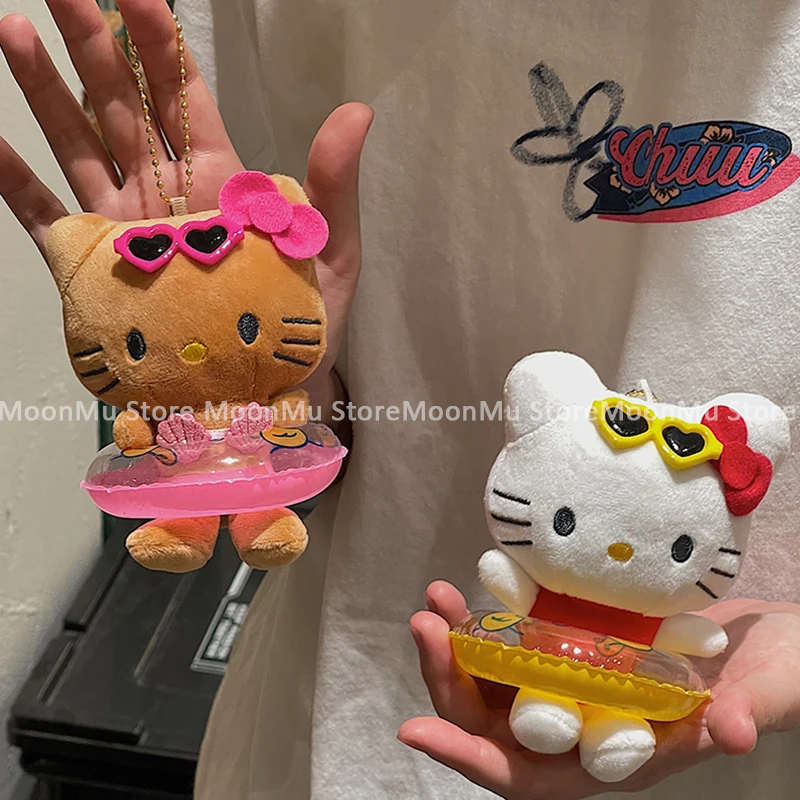 

Гавайское кольцо для плавания Sanrio Hello Kitty, плюшевая кукла, брелок для ключей с рисунком Kt Cat, плюшевые брелки для ключей, сумка, аксессуары, подарки для девочек