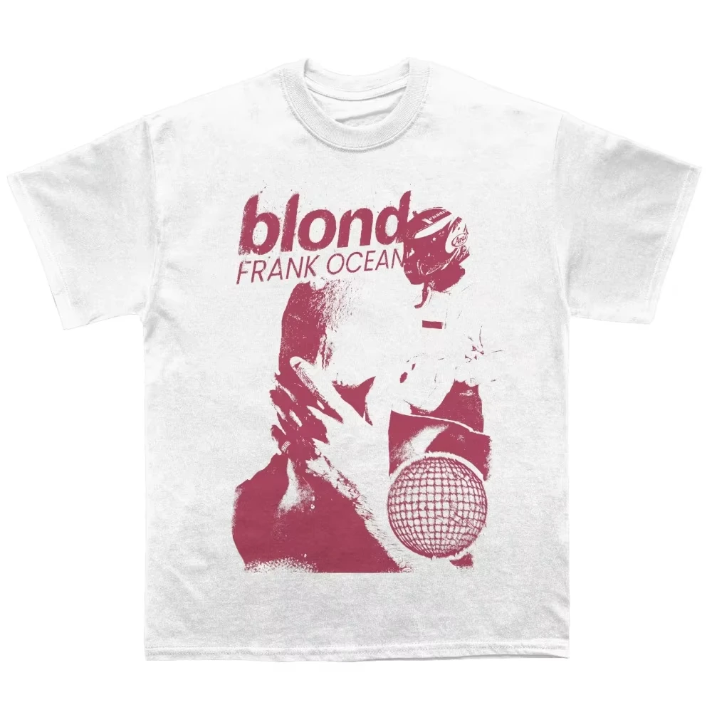 فرانك المحيط الوردي تي شيرت أبيض المرأة القطن تيز ريترو الهيب هوب قصيرة الأكمام الصيف التي شيرت Y2k بلايز الرجال الملابس الشارع الشهير