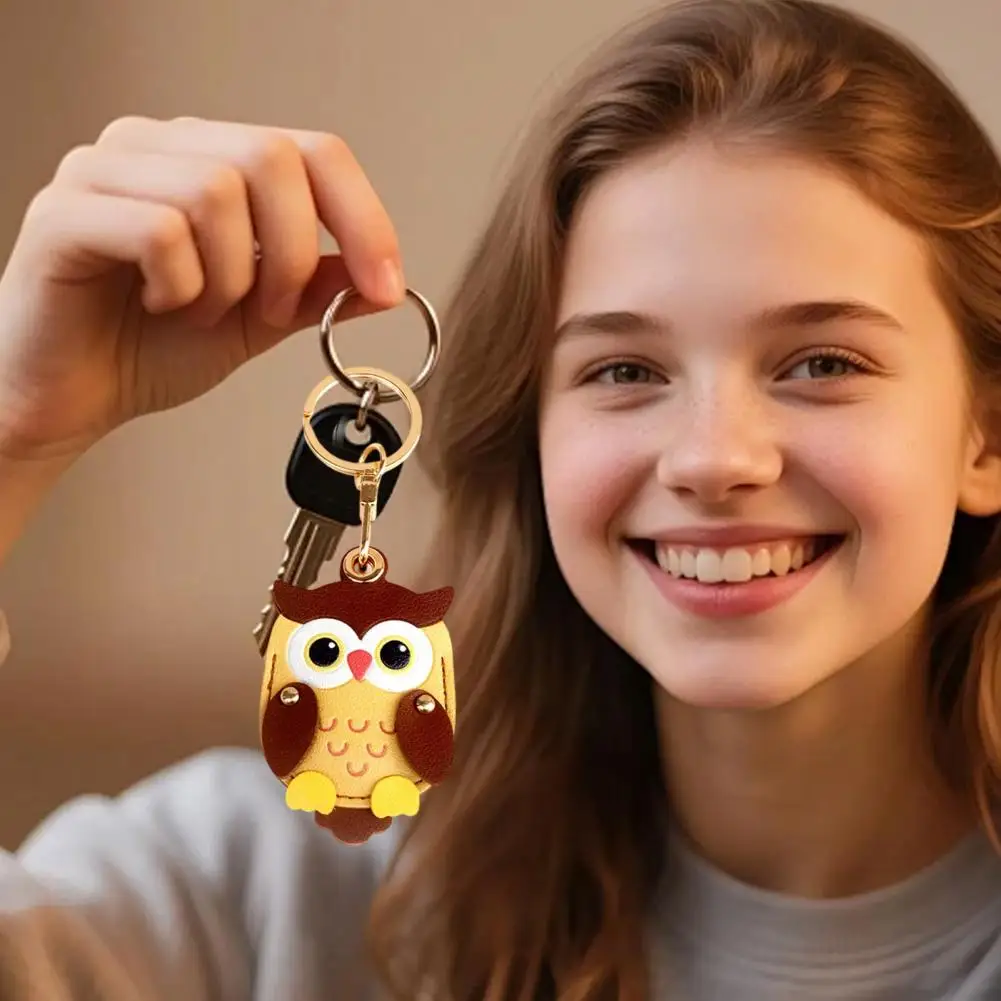 PU Leather Access Card Protective Sleeve High Quality Useful Cute Simulate Owl Shape Keychain Access Card Cover For Tracker