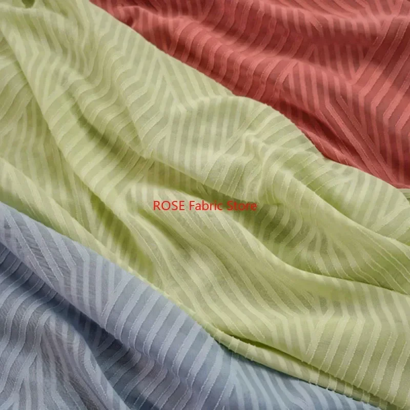 Soft Striped Jacquard Chiffon Fabric For DIY Sewing, Spring Summer Dress, Designer Fabric, Dress Show