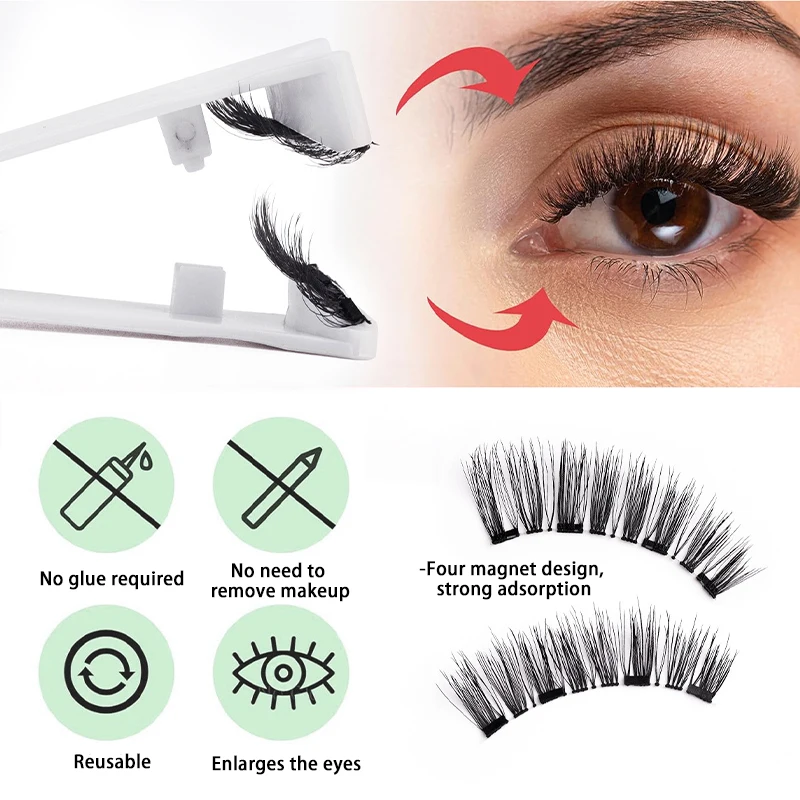 磁気まつげピンセット,カーラー付き,手作り,3D,ナチュラル,再利用可能