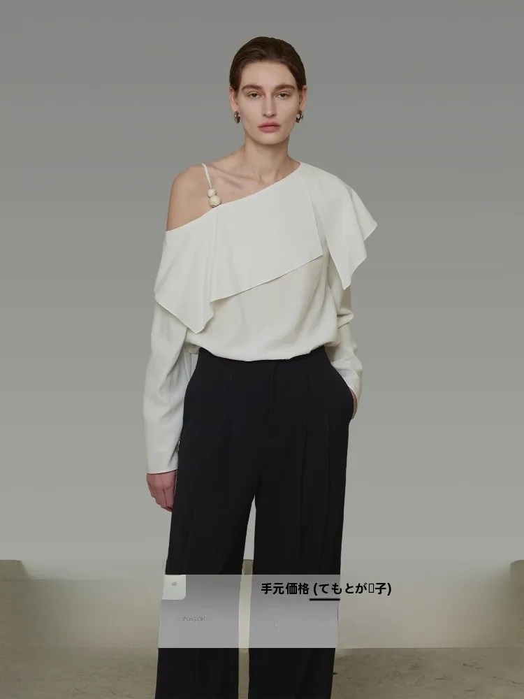 

Ele Off-oulder Long Sve irt for Women in Beige Color by Unsspoken Comfortable Fit Commute Sle Lenzing Lyocell Fa...