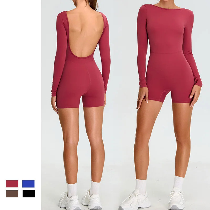 Outdoor Elastic Back Long Sleeved Jumpsuit Yoga Suit Tight Fitting And Quick Drying Suitable For Yoga Enthusiasts
